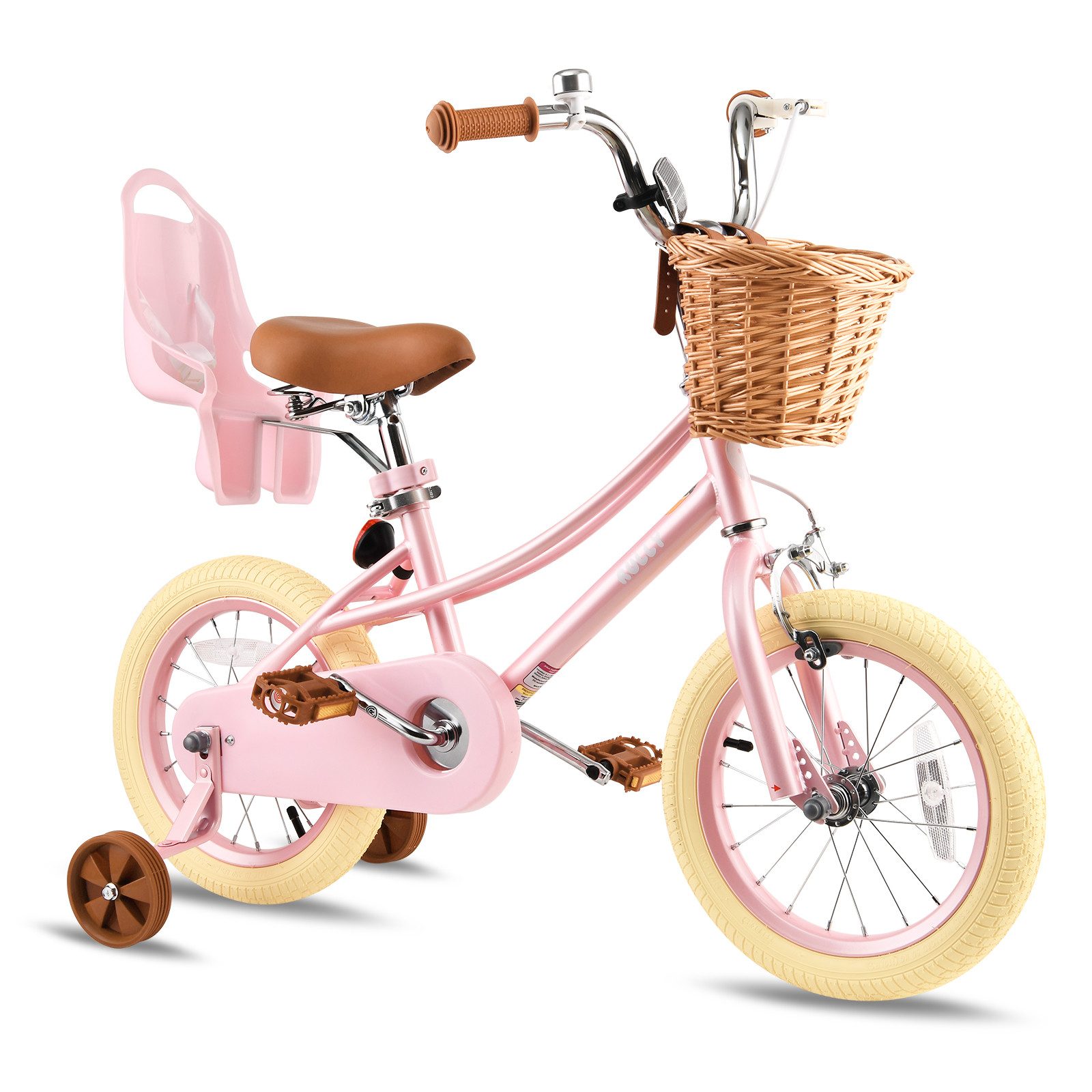 RULLY Kinderfahrrad Mädchen Kinderfahrrad 12/14/16/18/20 Zoll, 2–13 Jahre, mit Stützrädern, 1 Gang, Inkl. Korb, Puppensitz, Stützrädern, Schutzblech & Klingel