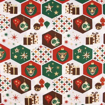 SCHÖNER LEBEN. Stoff Baumwollstoff Popeline Weihnachten Waben Kugeln Sterne Geschenke wollw, allergikergeeignet