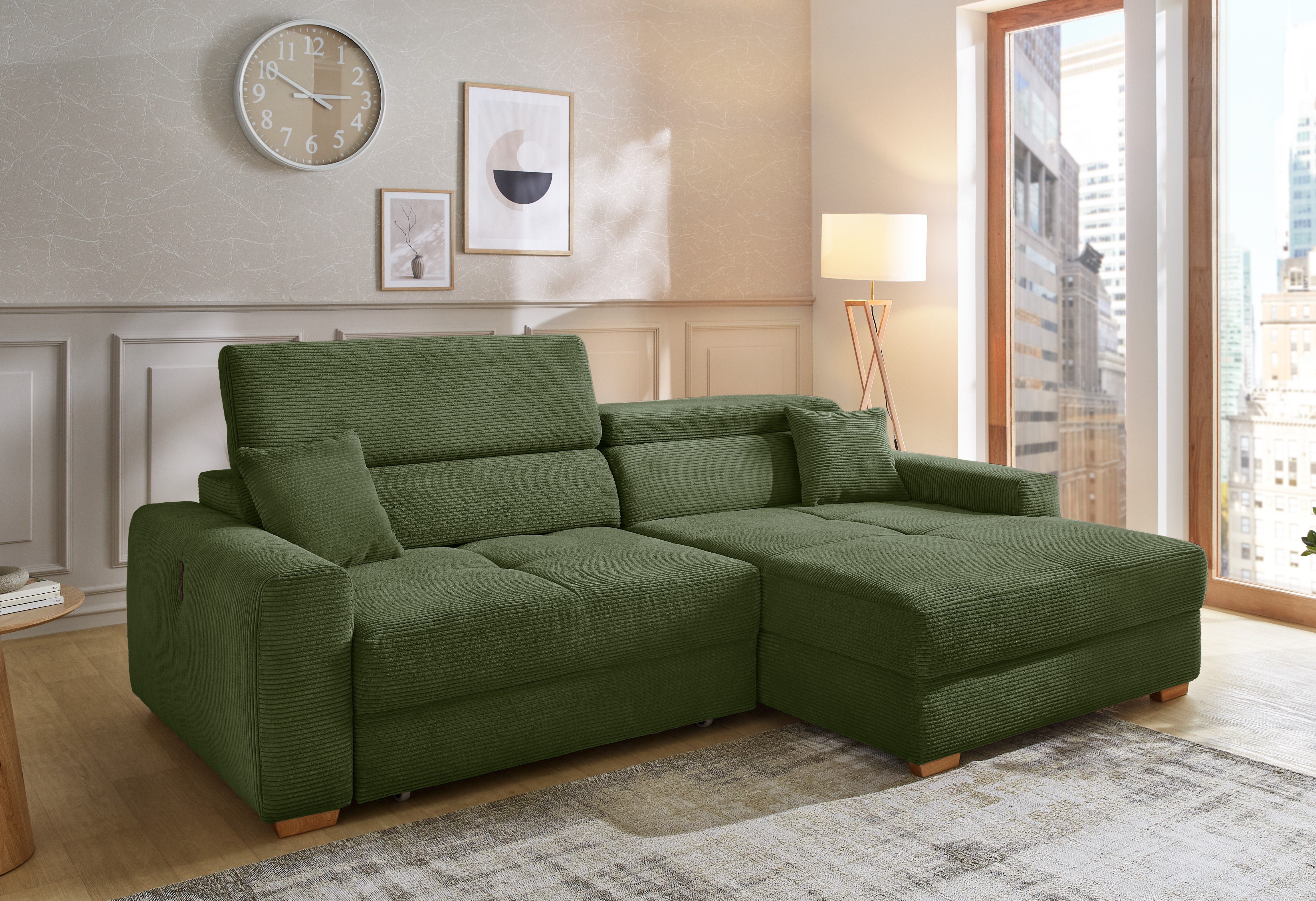 Jockenhöfer Gruppe Ecksofa Slider, L-Form, 140kg Belastbarkeit je Sitzplatz, elektromotorische Sitztiefenverstellung,USB-Ladeports,mit Kopfstützen