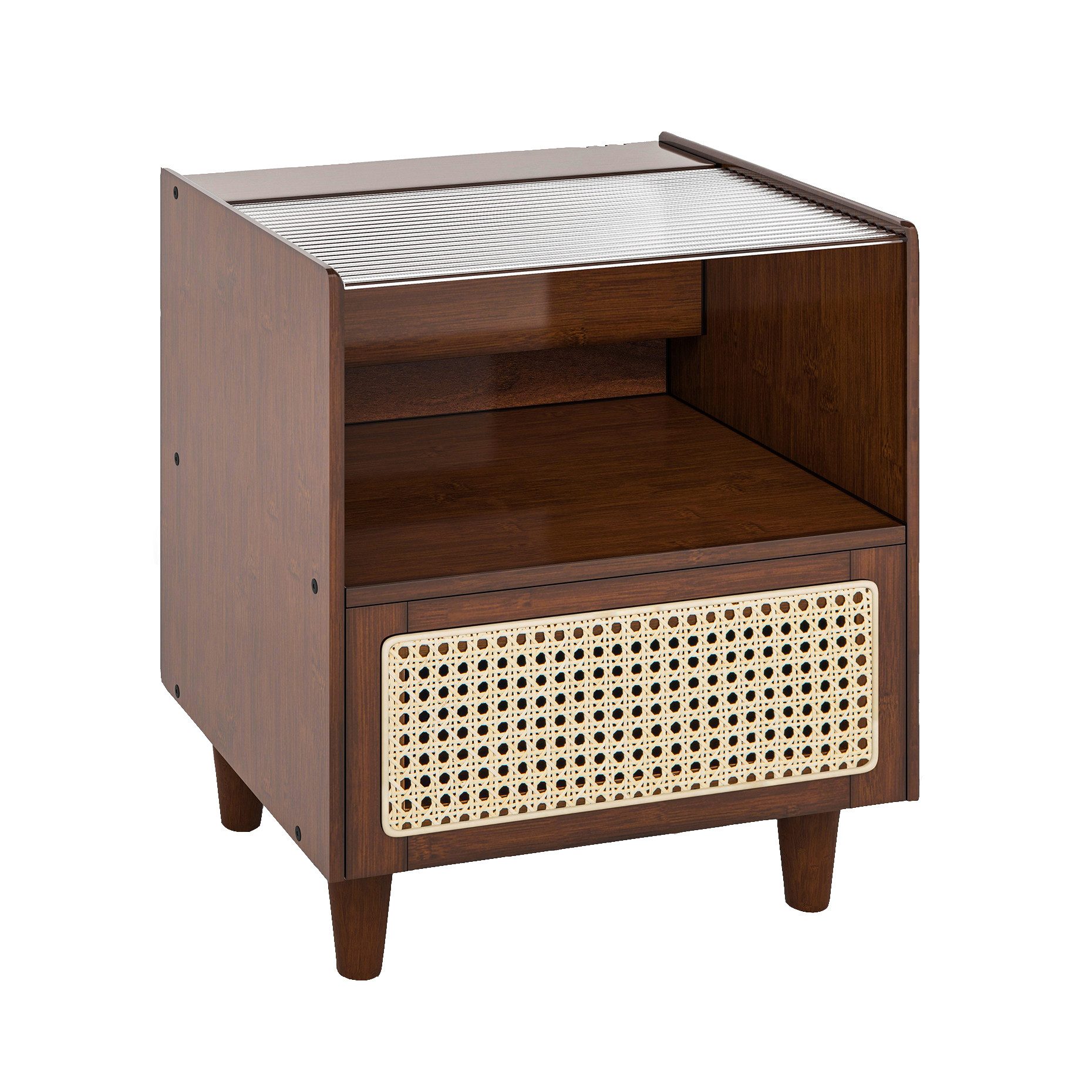 COSTWAY Nachttisch (1-St), mit Schublade und Glastischplatte, aus Bambus & günstig online kaufen