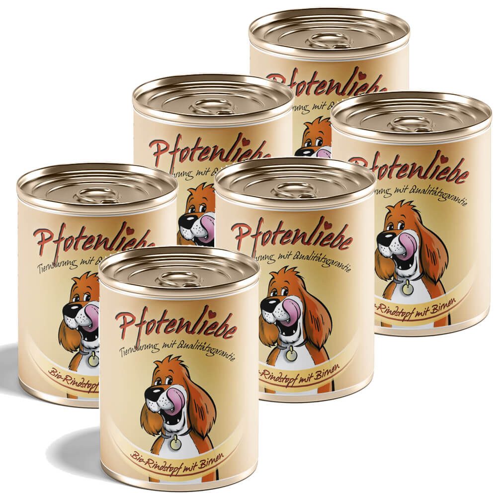 Pfotenliebe Bio-Rindstopf mit Birnen - getreidefrei 6x400g, Nassfutter für: Hunde