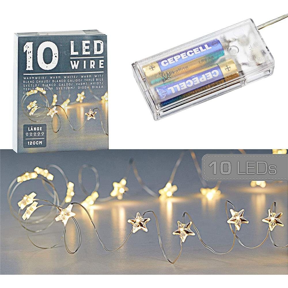 CEPEWA LED-Lichterkette Mikro Stern, 10 LEDs, Warmweiß, 120 cm, Batteriebetrieben