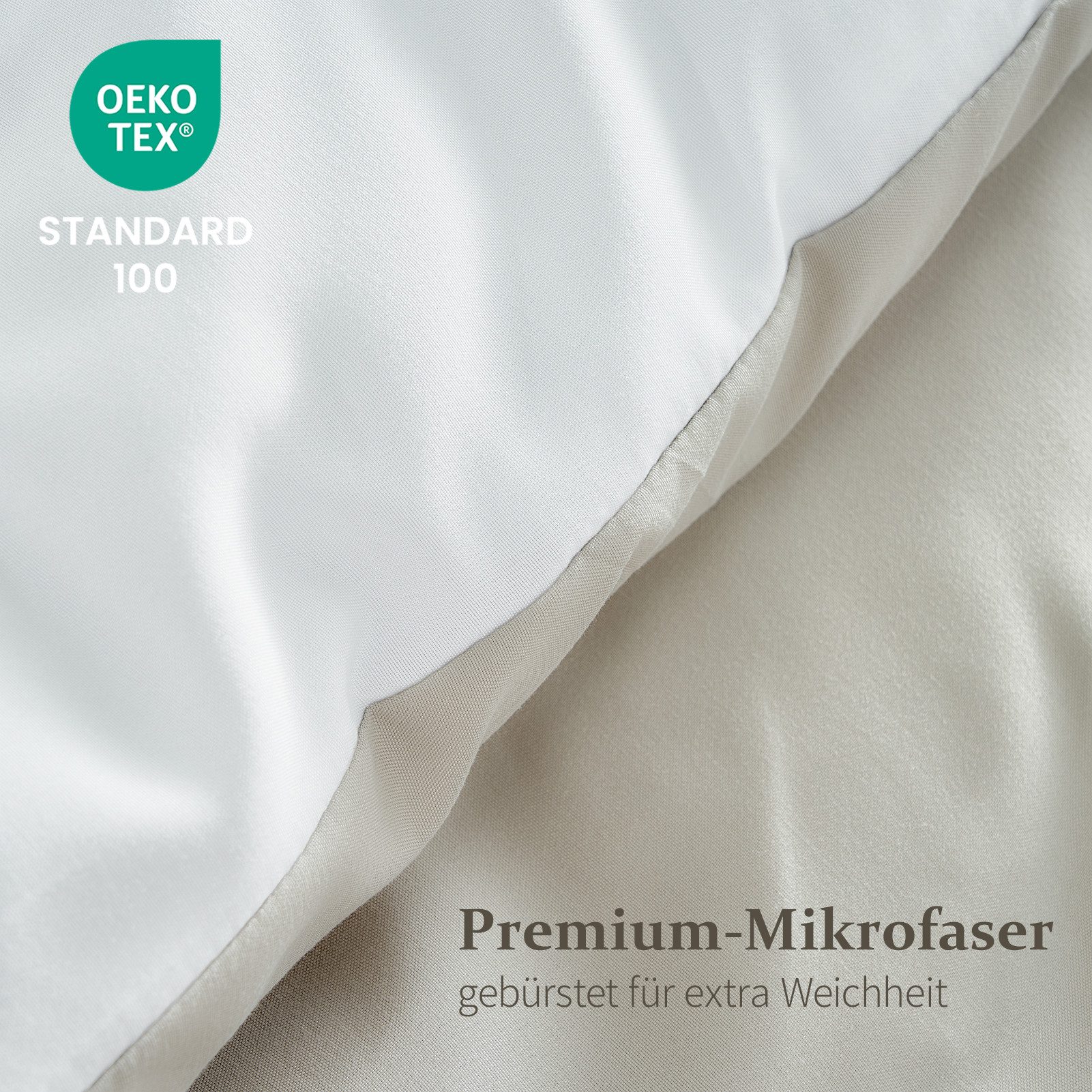 Topfinel Bettwäsche 135x200cm 4 teilig sommerbettwäsche mit reißverschluss bügelfrei, satin, 4 teilig, kühlende bettwäsche 135 x 200 Beige Weiß wendebettwäsche  – Bild 5 von 5