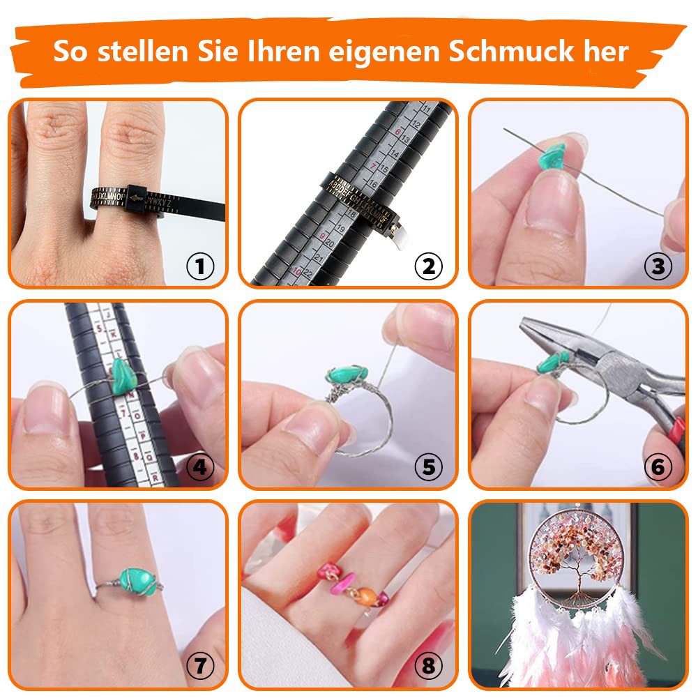CLTYQ Schmuckset SchmucksetSchmuck Selber Machen Set, 28 Farben Natürlicher Edelsteine, Ringe Selber Machen Set – 1660 Kristall-Edelstein-Perlen