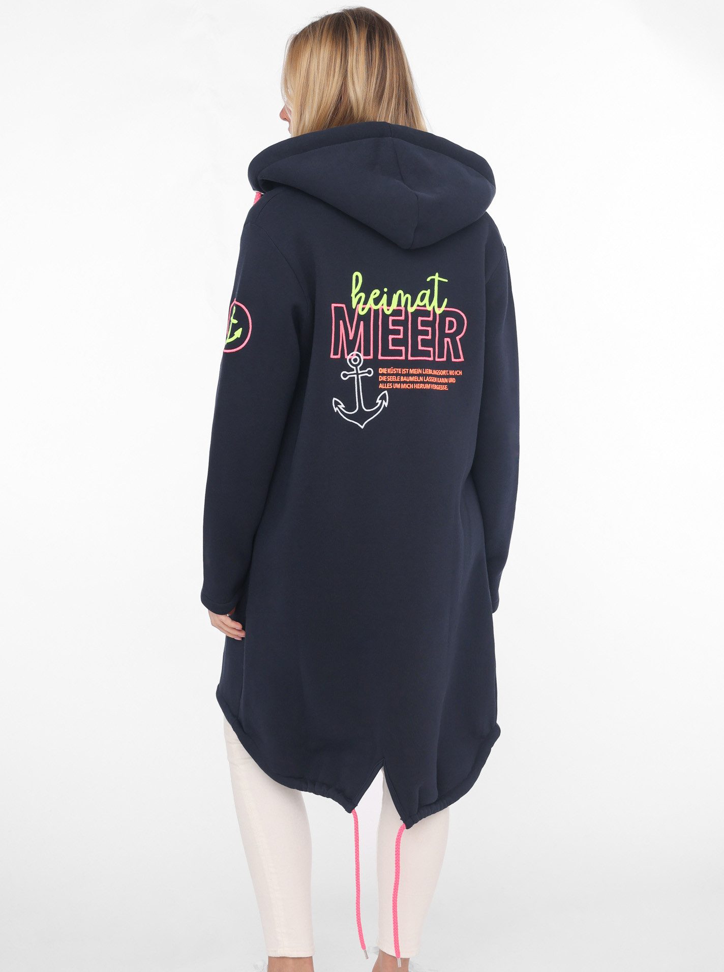 Zwillingsherz Jerseymantel Kapuze, Regular Fit, Langarm, Neon-Details, Reißverschluss, Stickerei