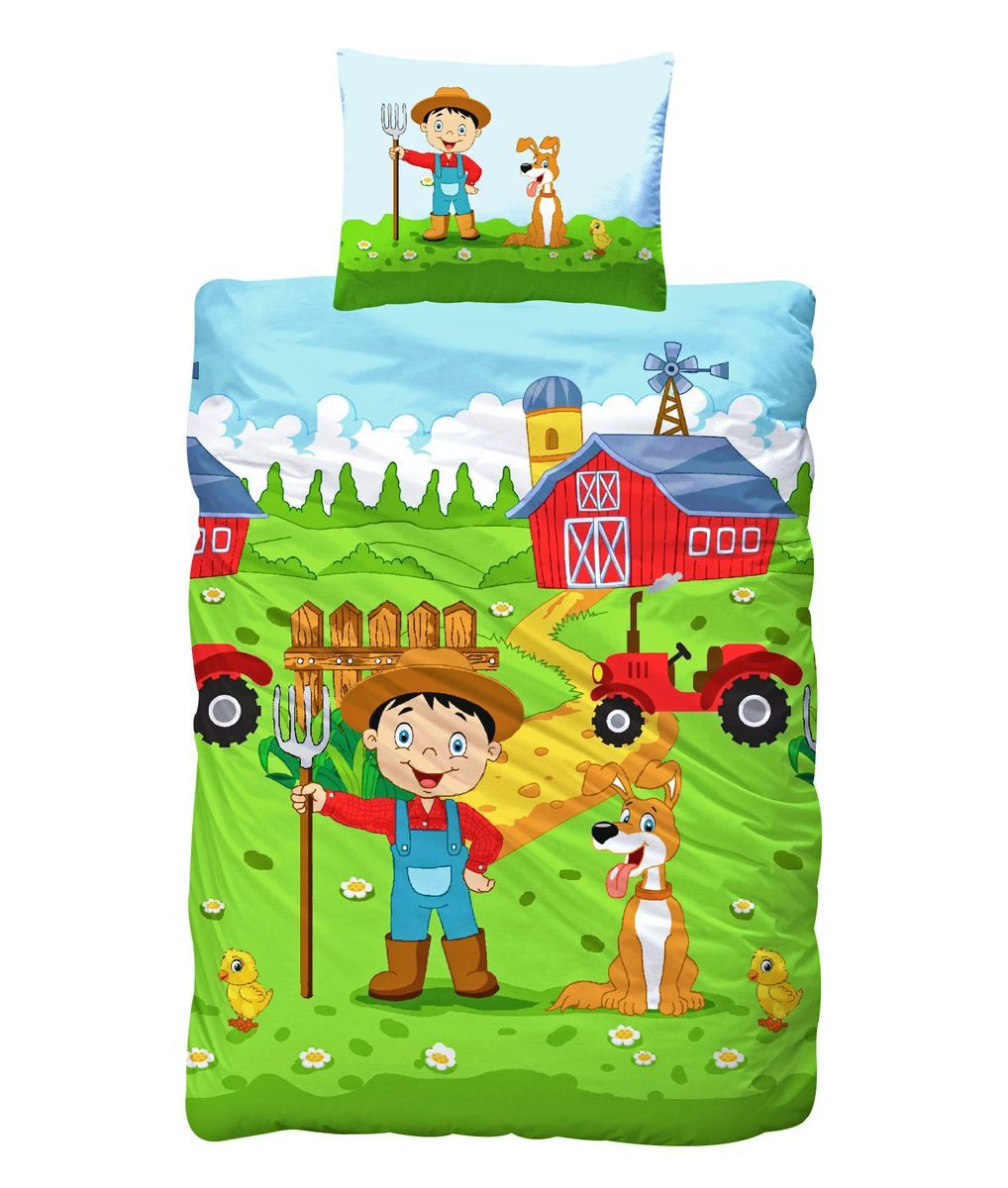 JACK Babybettwäsche 100x135cm Bauernhof Traktor Hund, Renforcé, 2 teilig, Babybettwäsche, kleine Farm, Hof, Reißverschluss
