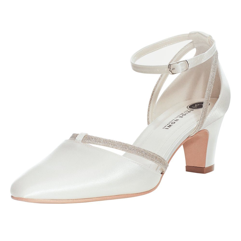 Damen gepolstert creme Blockabsatz Bride Now! Satin Pumps Brautschuhe Pumps glitzernd