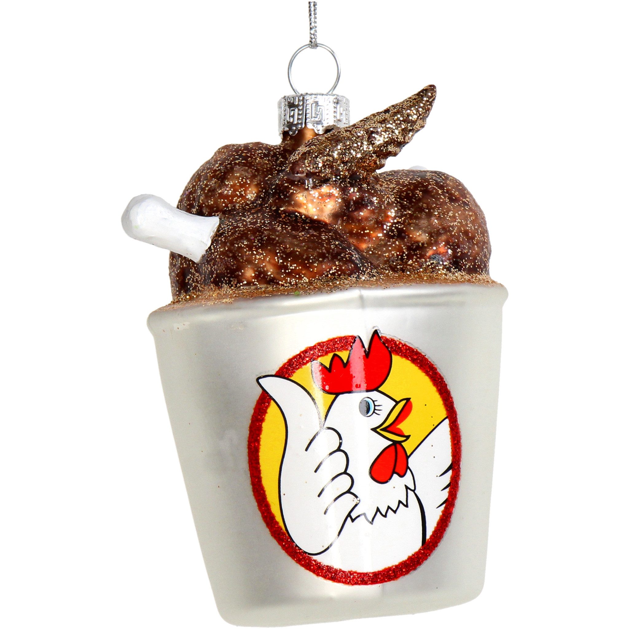 HD Collection Christbaumschmuck, Christbaumschmuck 10,4cm Glas Frittiertes Hähnchen im Eimer Figur Weiß