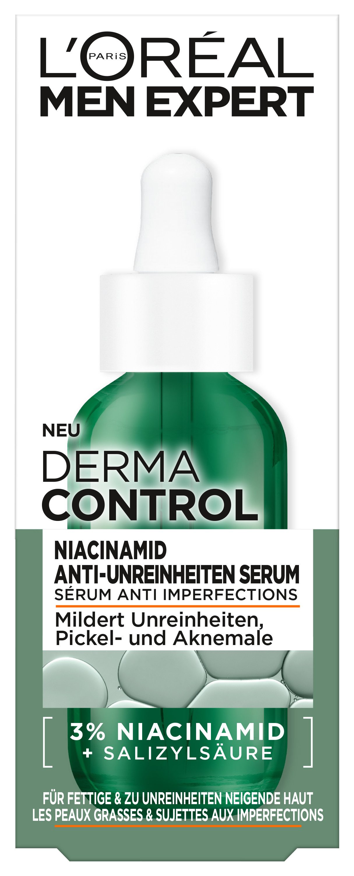 L'ORÉAL PARIS MEN EXPERT Gesichtsserum DERMA CONTROL NIACINAMID ANTI-UNREINHEITEN SERUM, für zu Unreinheiten neigende Haut.