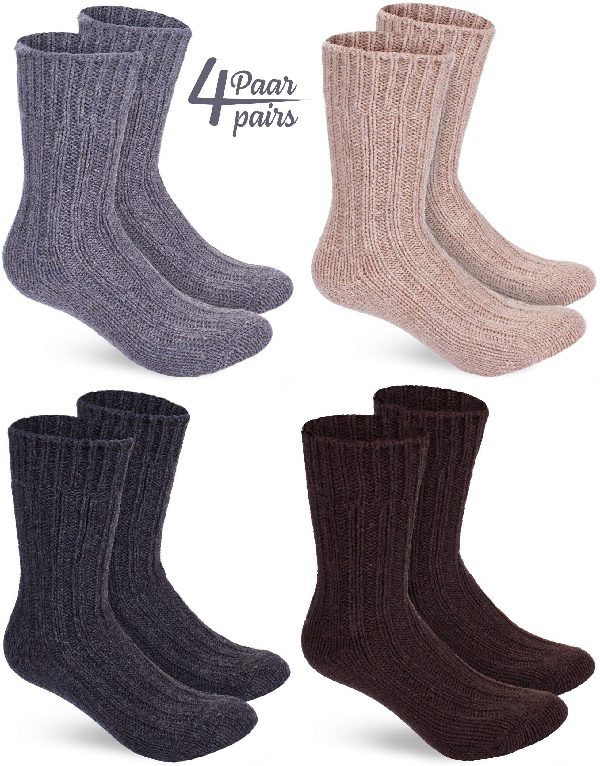 BRUBAKER Socken Wollsocken Set - Warme Wintersocken für Damen und Herren (4-Paar, Winter Stricksocken) Flauschiges Thermosocken Set mit Schafwolle – Bild 3 von 5