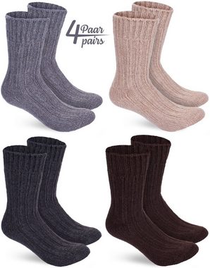 BRUBAKER Socken Wollsocken Set - Warme Wintersocken für Damen und Herren (4-Paar, Winter Stricksocken) Flauschiges Thermosocken Set mit Schafwolle