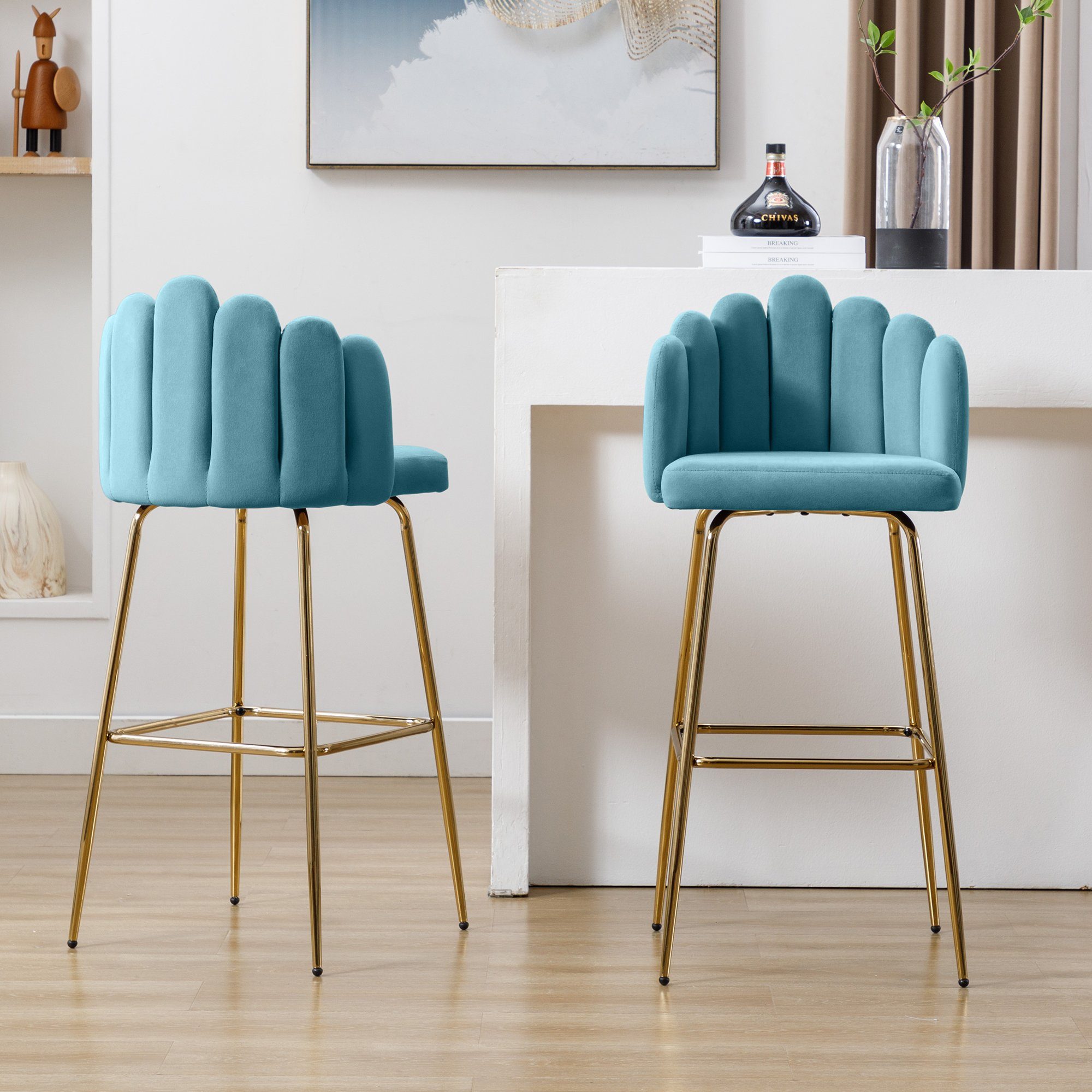 OKWISH Barhocker Moderne Freizeitstühle, Polsterstuhl (2 St), geeignet für Restaurants und Bars Tiffany-Blau