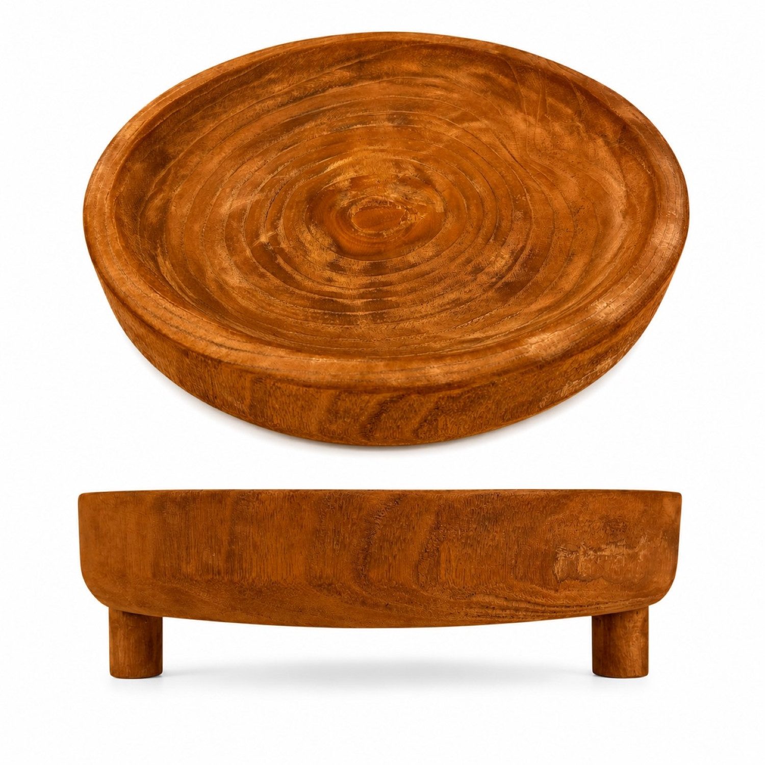 Online-Fuchs Dekoschale mit Füßen aus Holz, rund - Obstschale, Tablett, Tisch - 38 cm groß (aus Paulownia Holz, mit kleinen Standfüßen), natürliche Maserung mit einer warmen Holzfarbe