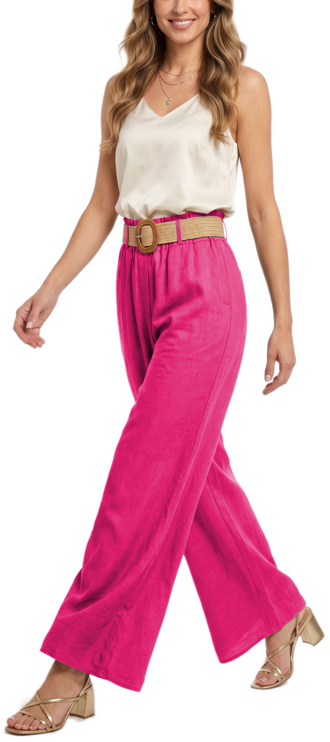 dy_mode Palazzohose Damen High Waist Palazzohose Weitbein Hose Schlupfhose Sommer Strand in Unifarbe, High Waist, mit elastischem Bund