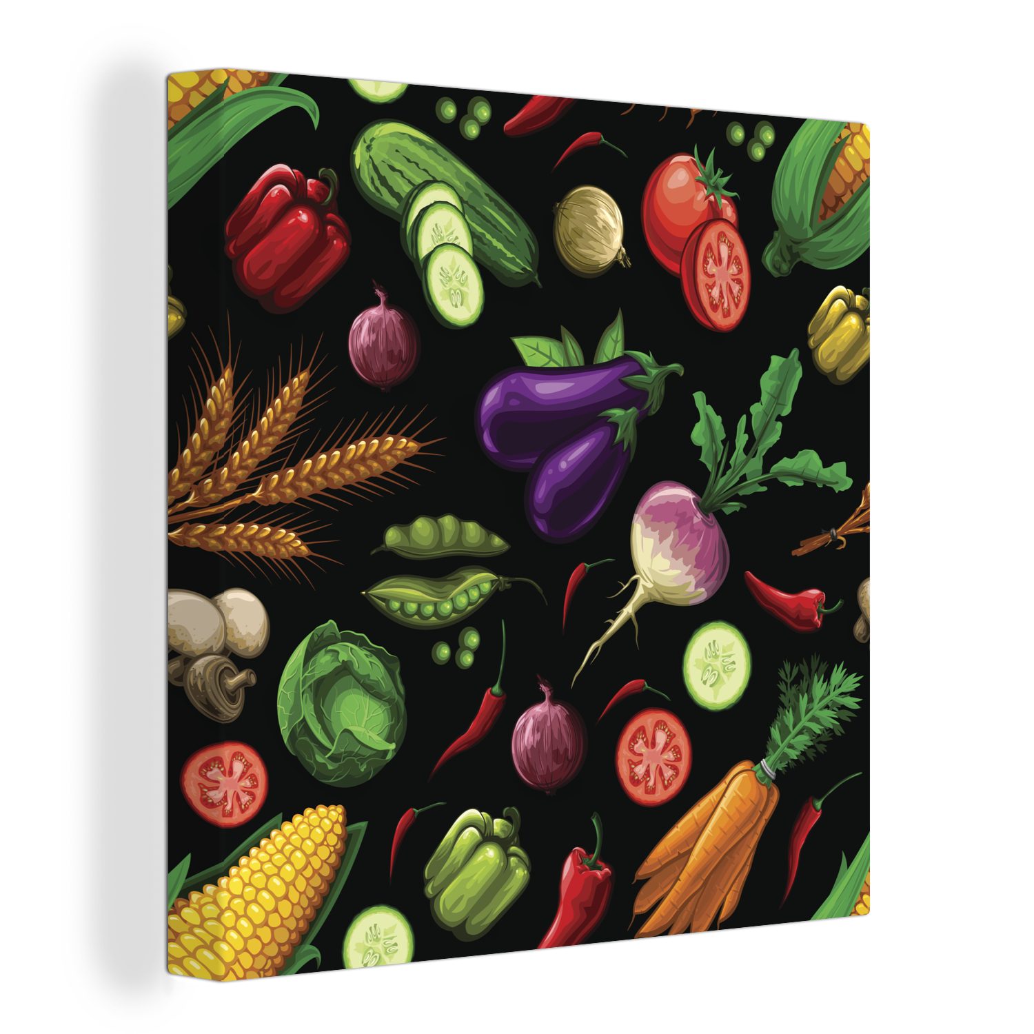 OneMillionCanvasses® Leinwandbild Design - Gemüse - Schwarz, (1 St), Leinwand Bilder für Wohnzimmer Schlafzimmer