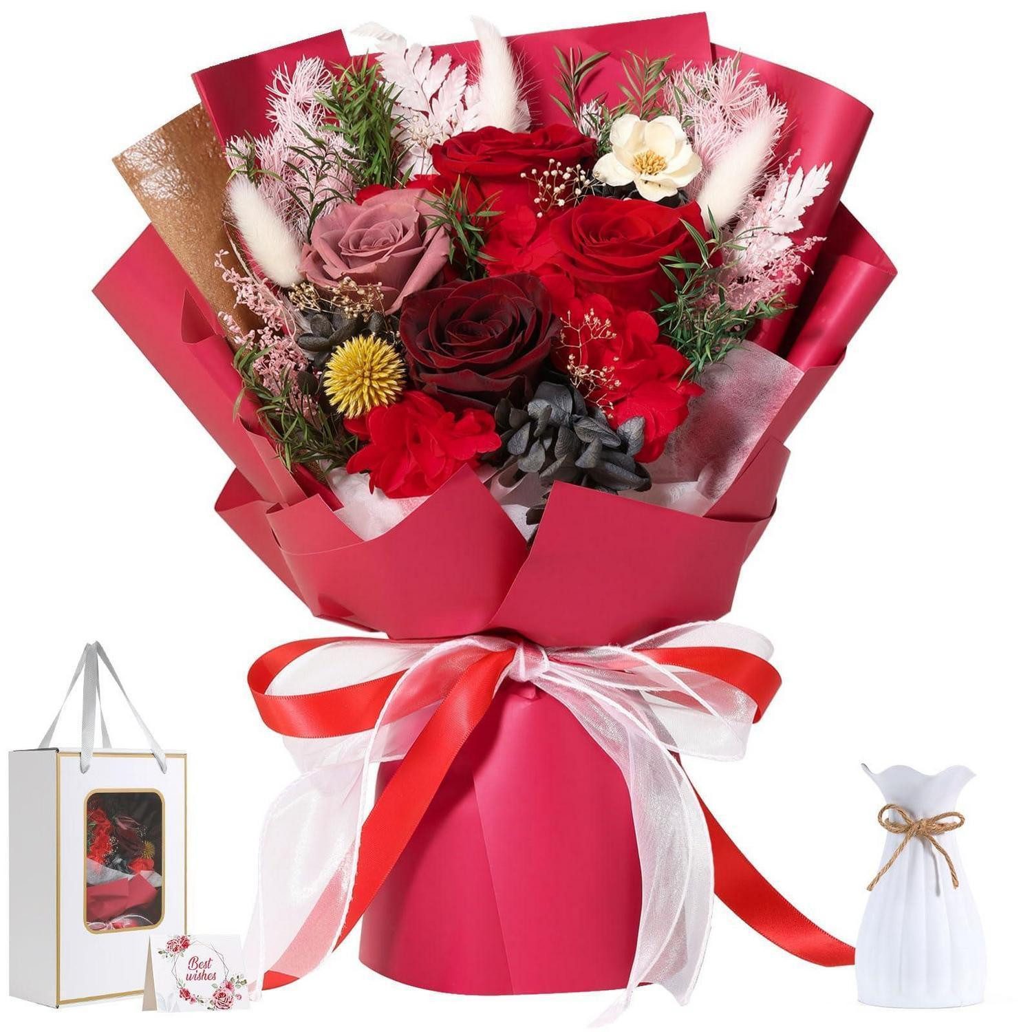 Kunstblumenstrauß Rosenstrauß Konservierte Ewige Rosen, LuxusKollektion, Höhe 20 cm
