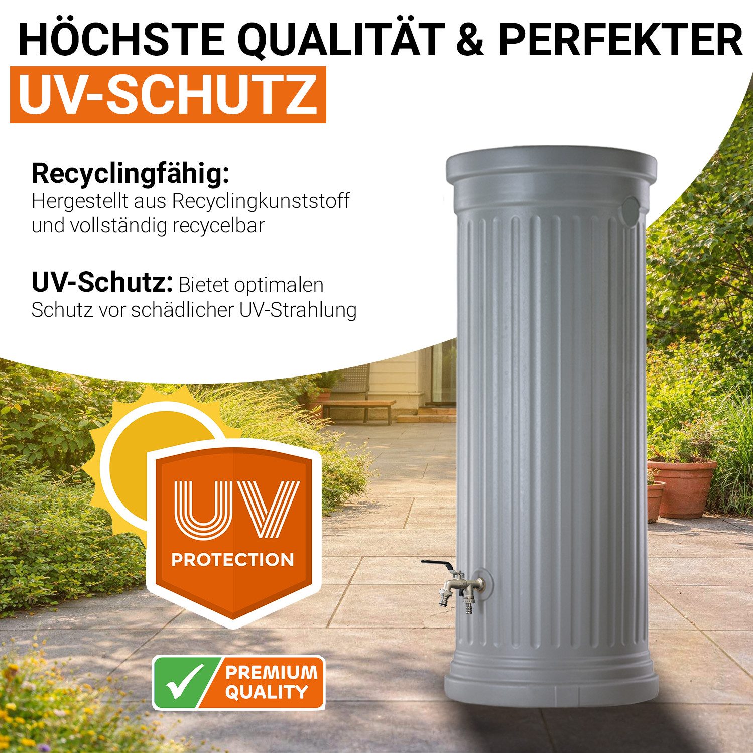 GARANTIA Regentonne Säulentank Komplett-Set 330 L, steingrau, 330 l