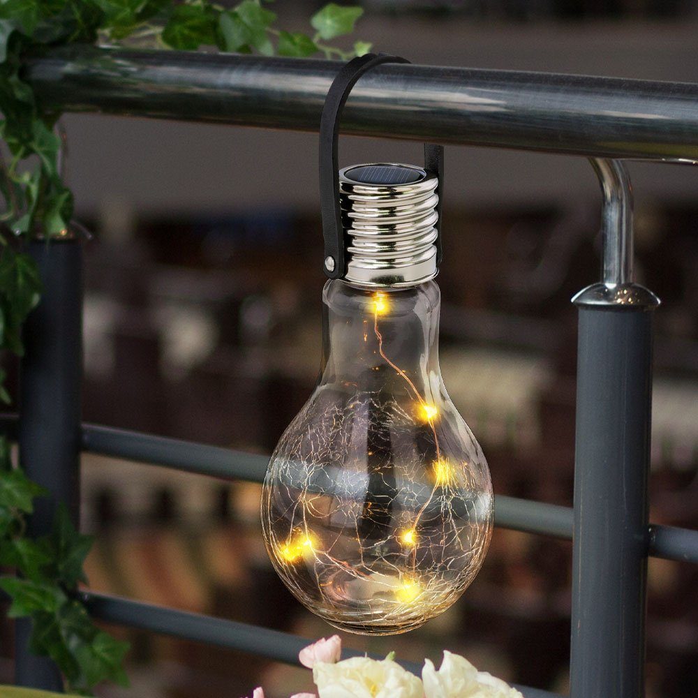 etc-shop verbaut, Außen LED-Leuchtmittel Deko LED Warmweiß, Glas fest Crackle Glühbirne Lampe LED Solarleuchte, 3x Pendel Solar