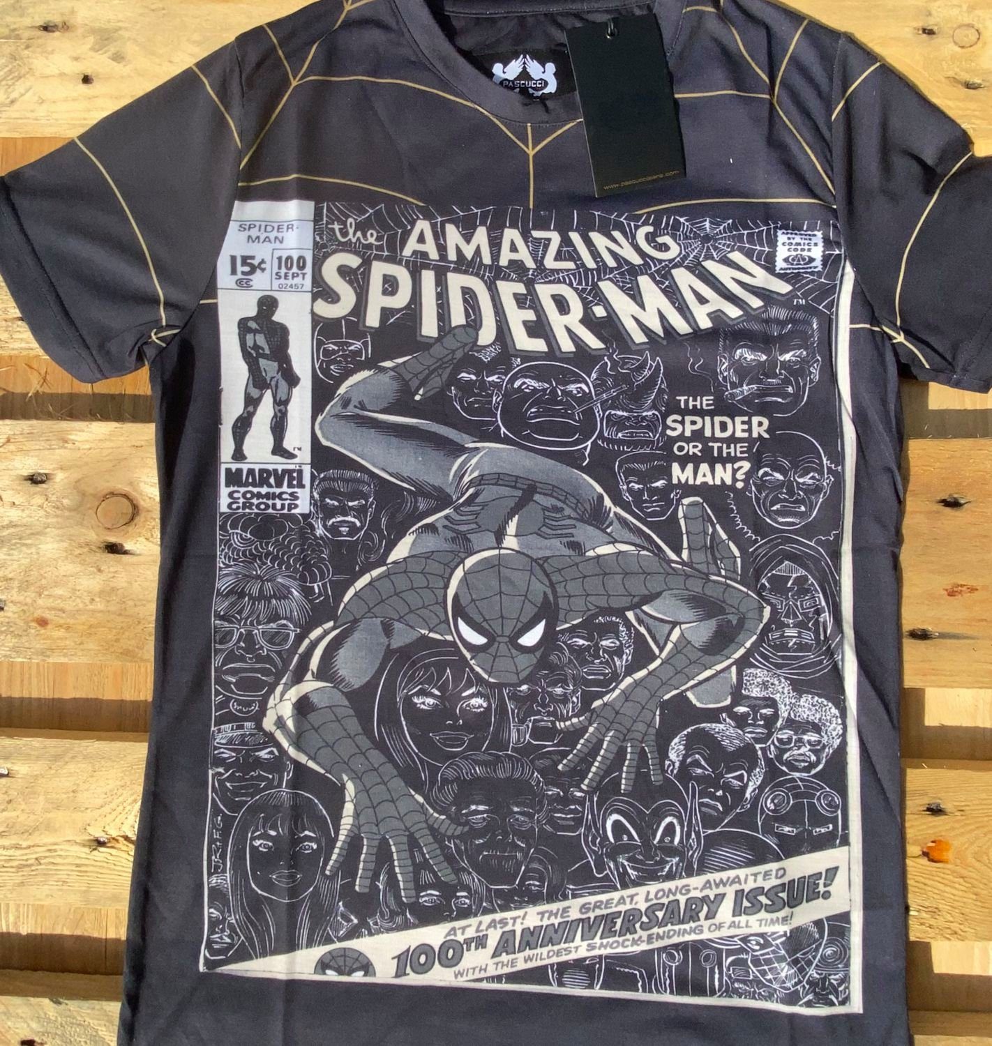 Spiderman Print-Shirt SPIDERMAN Comic Cover T-Shirt Dunkelgrau Slim Fit Erwachsene + Jugendliche Gr. S M L XL XXL