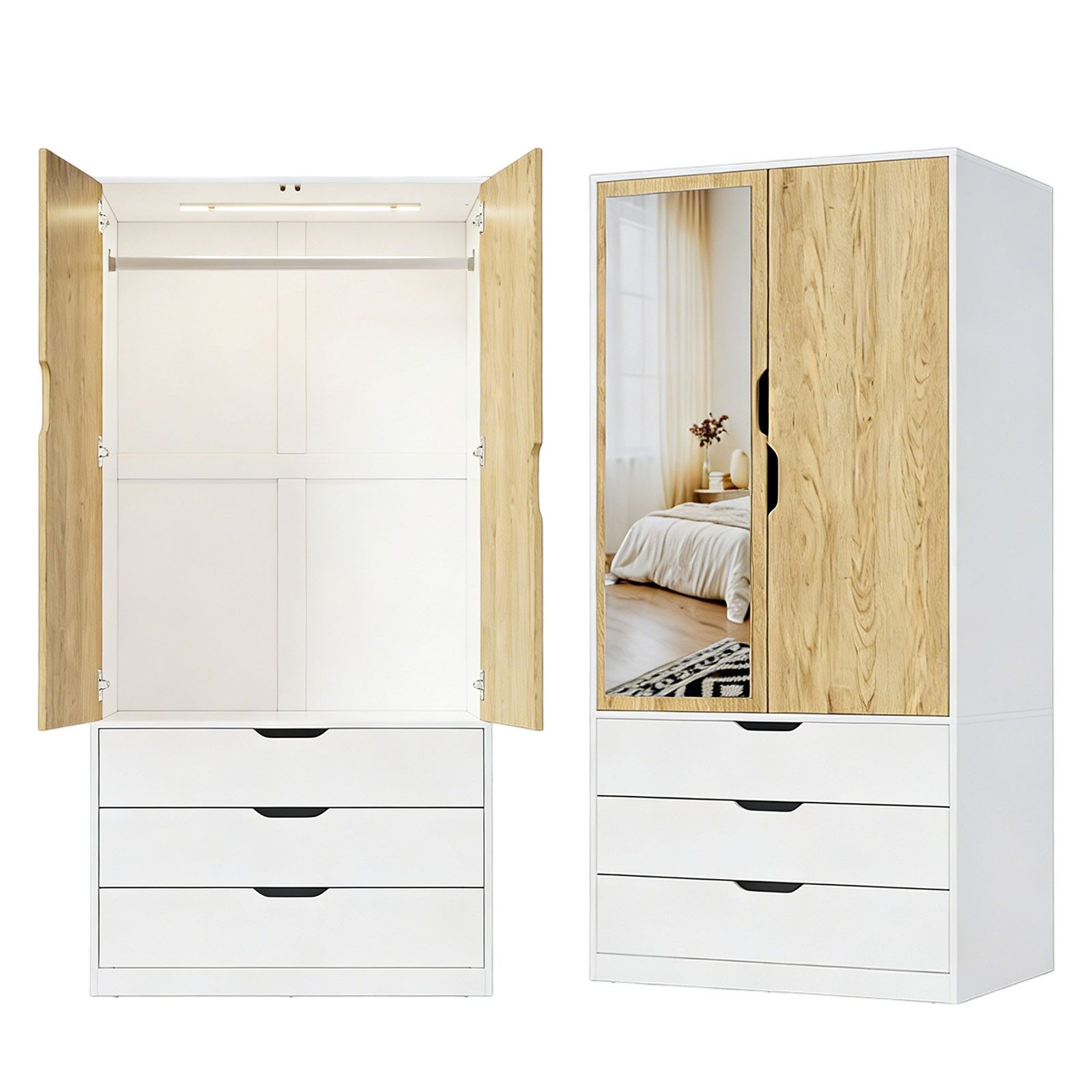 TWSOUL Kleiderschrank Garderobenschrank, 2 Türen und 3 Schubladen Spiegel&S günstig online kaufen