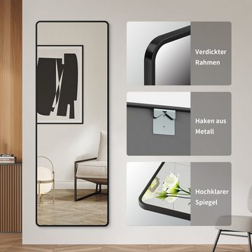 WDWRITTI Spiegel Schwarz groß 150x50 Spiegel Flur Ganzkörper Flurspiegel rechteckig (Ganzkörperspiegel, für Schlafzimmer, Wohnzimmer, Flur, Garderobe, Hotel), 4 Installationsmethoden