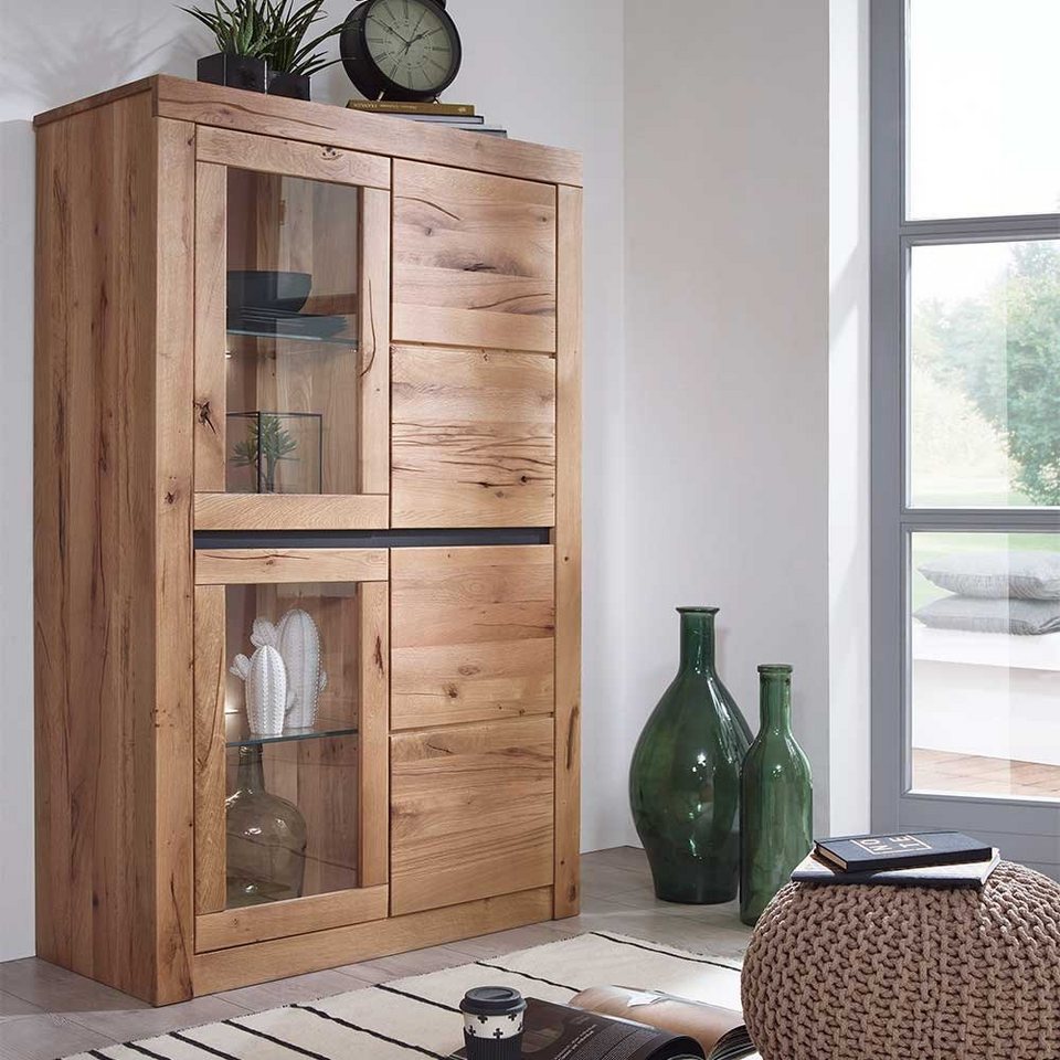 Pharao24 Vitrine Emilina aus Massivholz, Wohnzimmerschrank mit ...