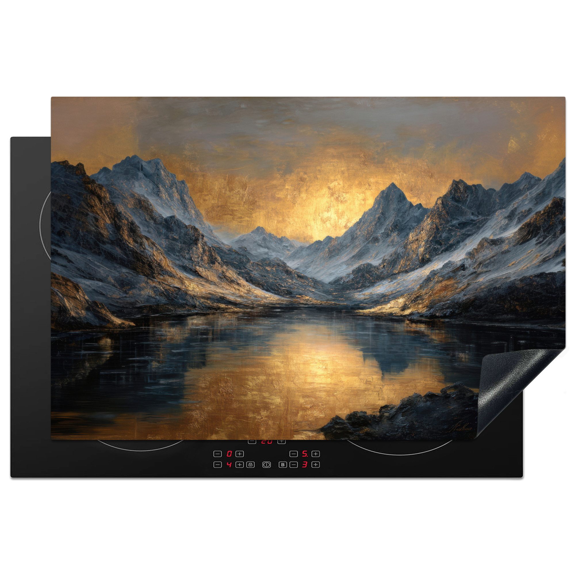 MuchoWow Herd-Abdeckplatte Bergkulisse mit goldenem Sonnenuntergang, Vinyl, (1 tlg), Induktion Schutzmatte, Induktionsherd Abdeckung, 74x48 cm
