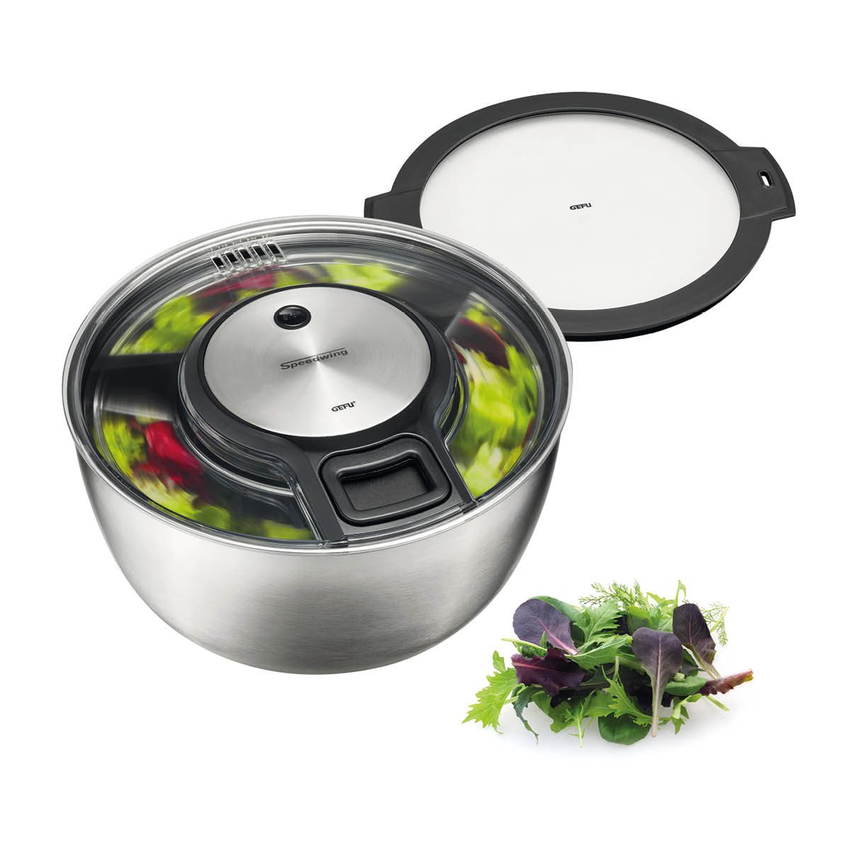 GEFU Salatschleuder Salatschleuder SPEEDWING® Edelstahl Mit Deckel Gro