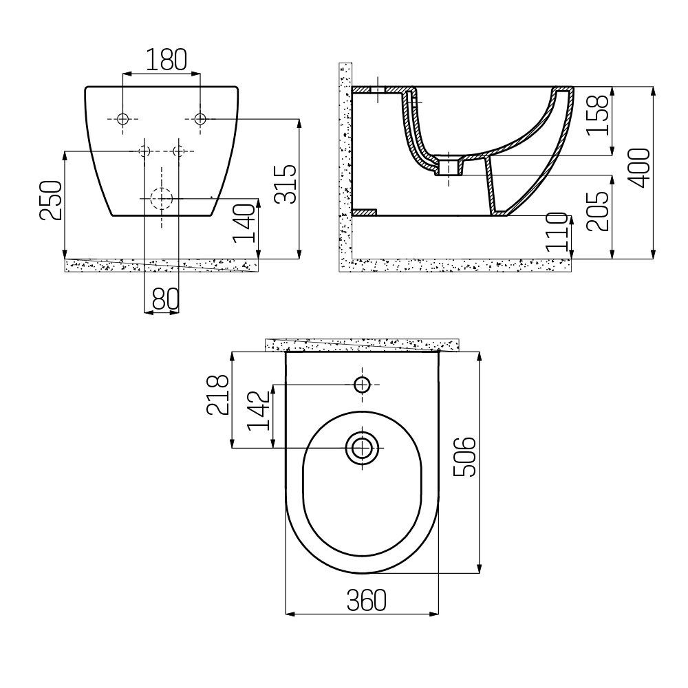 Creavit Bidet FE510-00CB00E-0000, oval, einzel, 1 tlg.