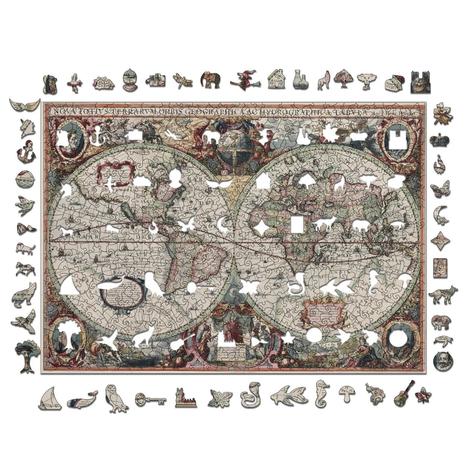 MagicHolz Puzzle Antike Weltkarte Henricus Hondius Holzpuzzle (2D), 250 Puzzleteile