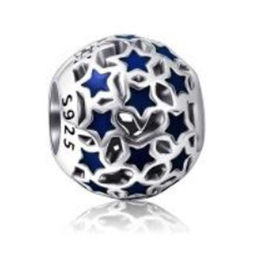 Bead Silberblauer Sternenball Charm für Charm Armband, 925 Silber, Zirkonia
