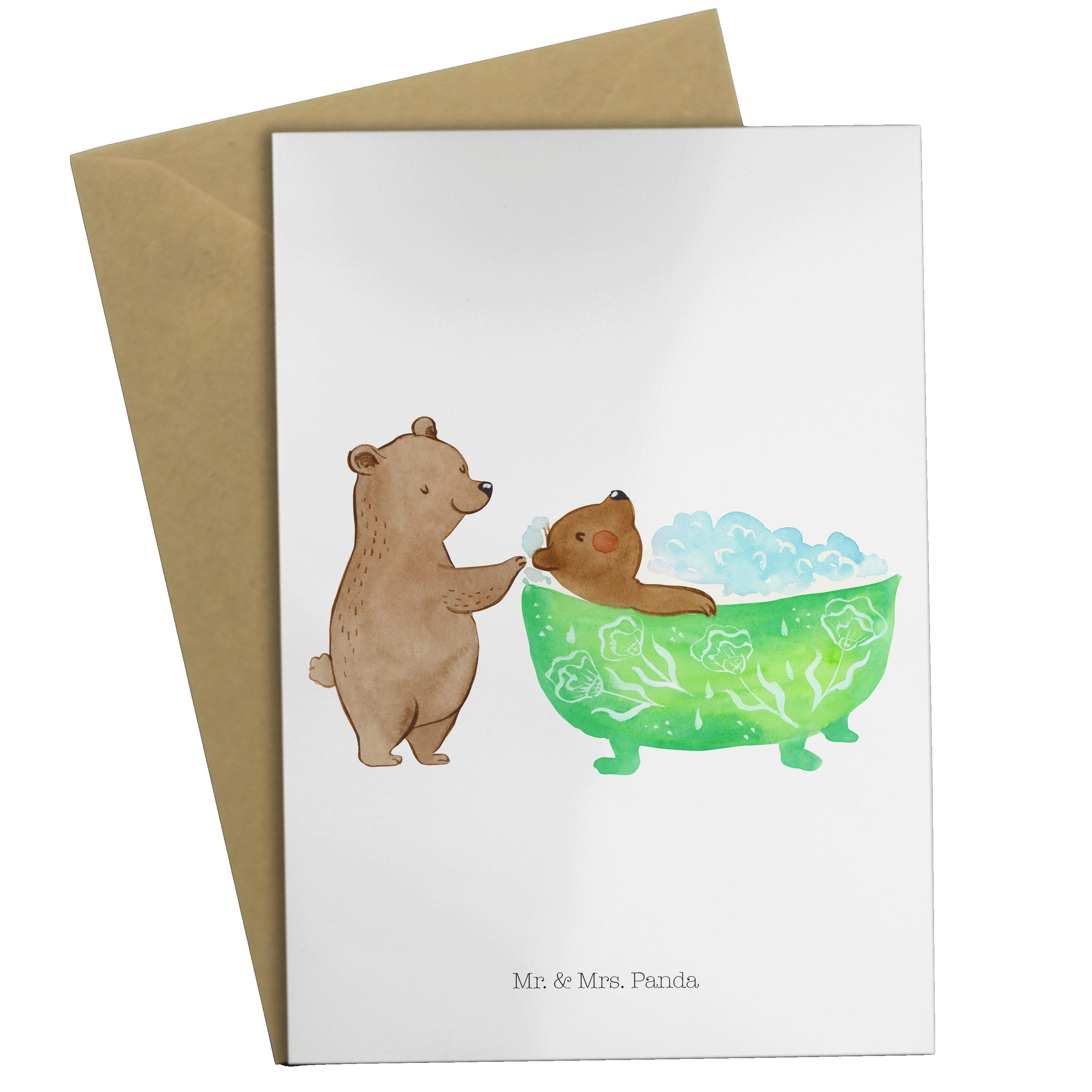 Mr. & Mrs. Panda Grußkarte Oma badet - Weiß - Geschenk, Familie, Geburtstagskarte, Liebe, Klappk