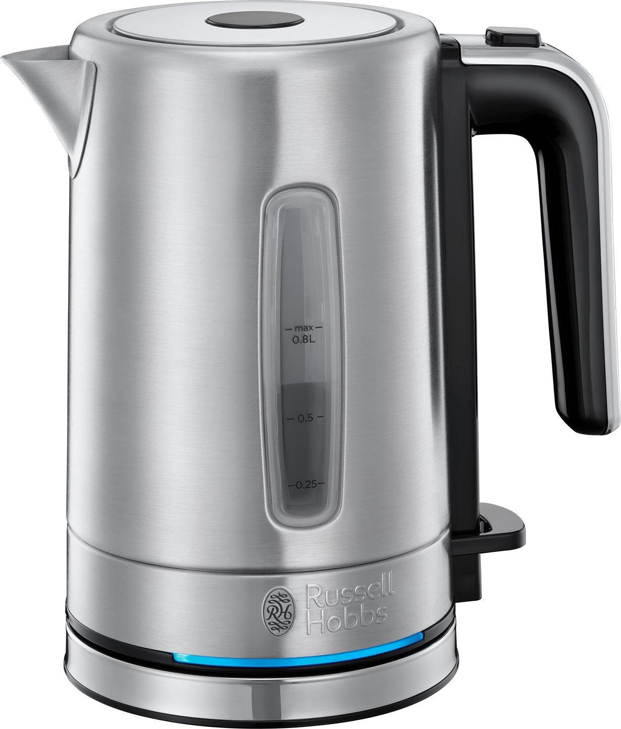 RUSSELL HOBBS Wasserkocher Compact Home Mini 24190-70, 0,8 l, 2200 W,  energiesparend, Verdecktes Heizelement, Wasserstandsanzeige und 360° Sockel