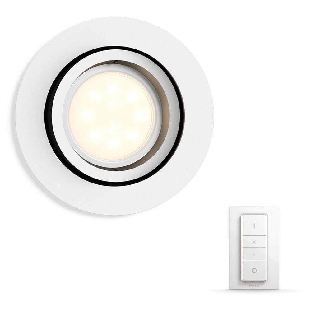 Philips Hue LED Einbauleuchte White Ambiance Milliskin - Einbaustrahler inkl. Dimmschalter, weiss, keine Angabe, Leuchtmittel enthalten: Ja, LED, warmweiss, Einbaustrahler, Einbauleuchte Weiß