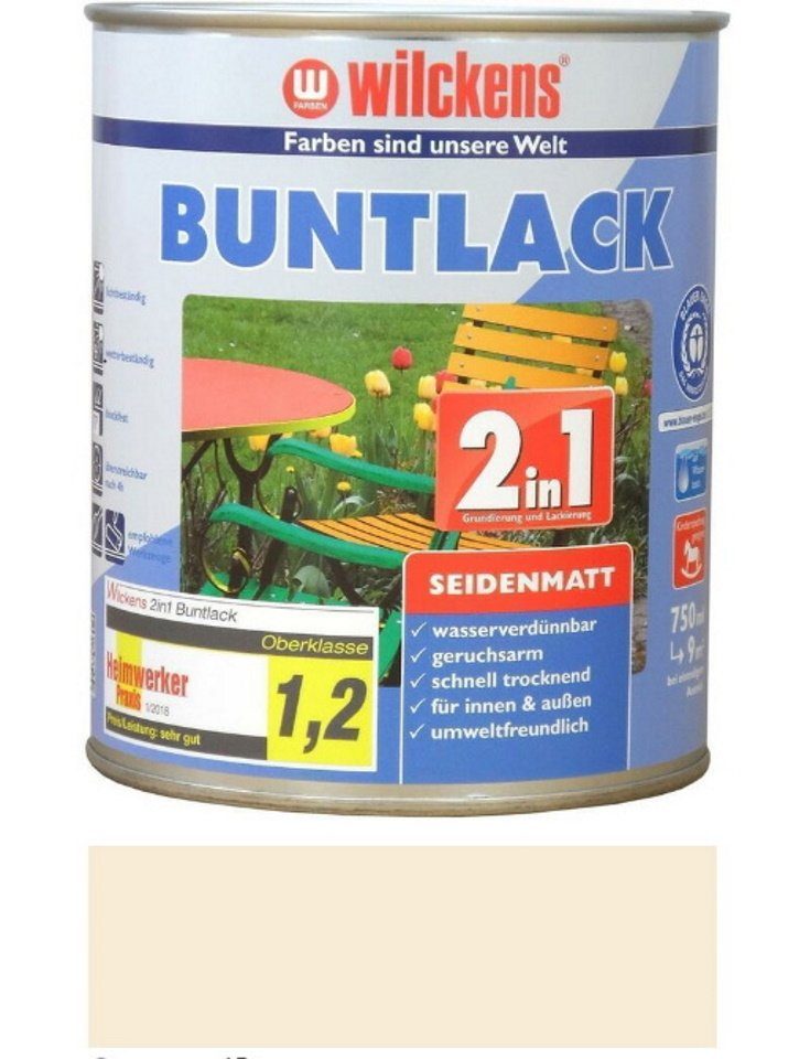 Wilckens Farben Lack 2in1 Buntlack 750 ml Seidenmatt Cremeweiß RAL 9001 Cremeweiß seidenmatt