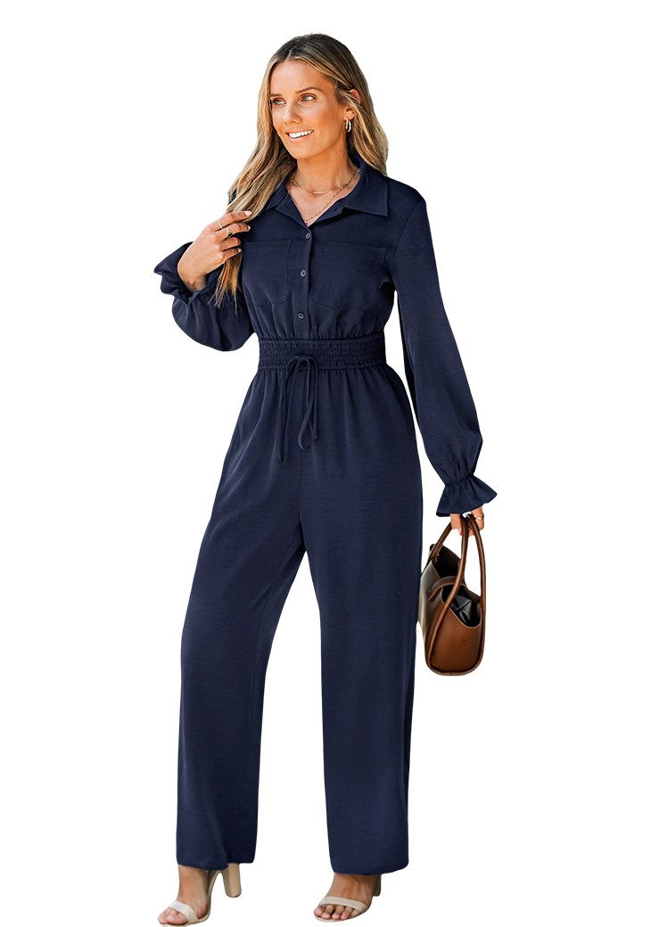 Cupshe Jumpsuit Langärmlig mit Kragen und Taschen mit Hakenverschluss