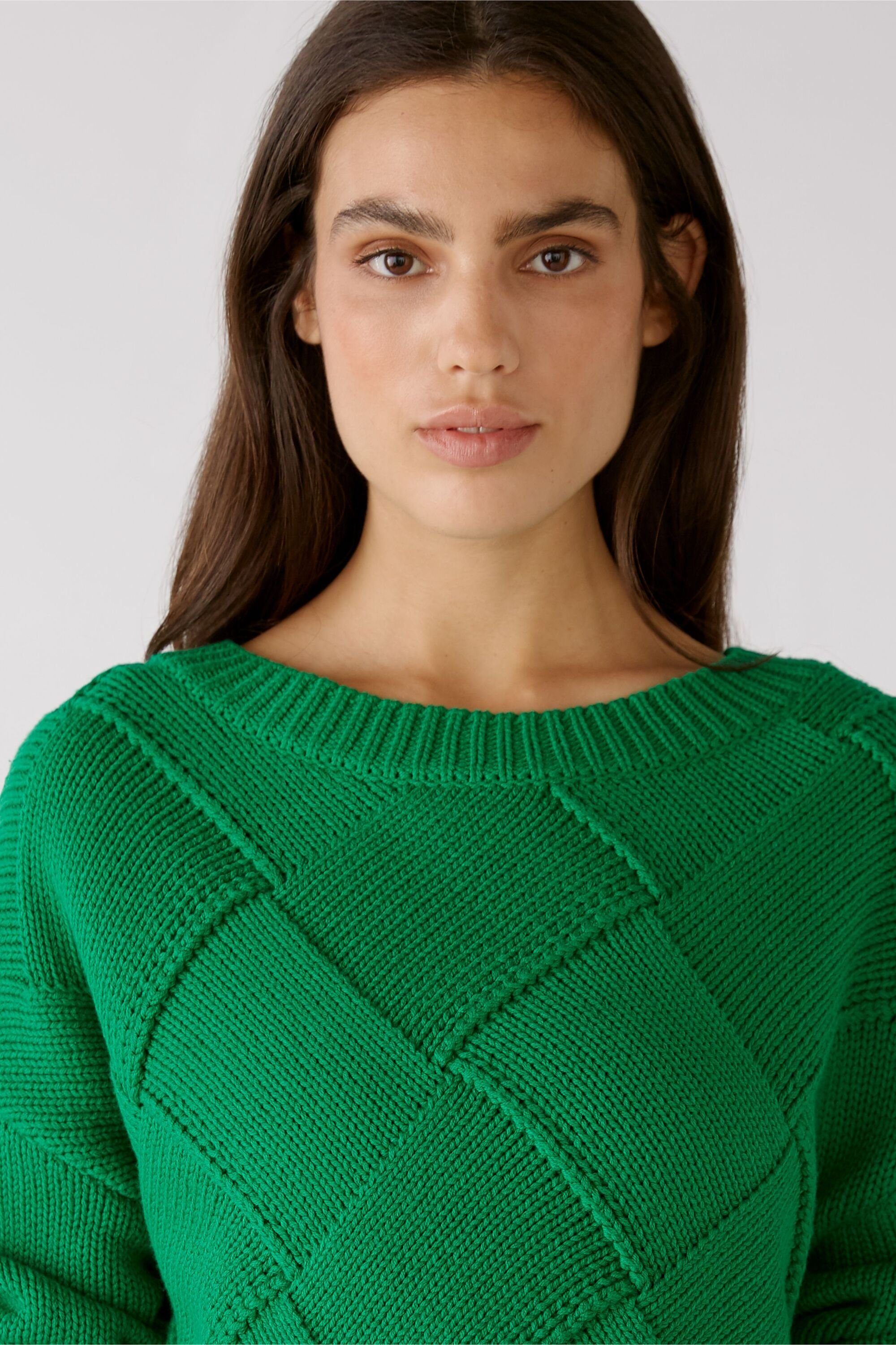 Oui Strickpullover Pullover Baumwollmischung green