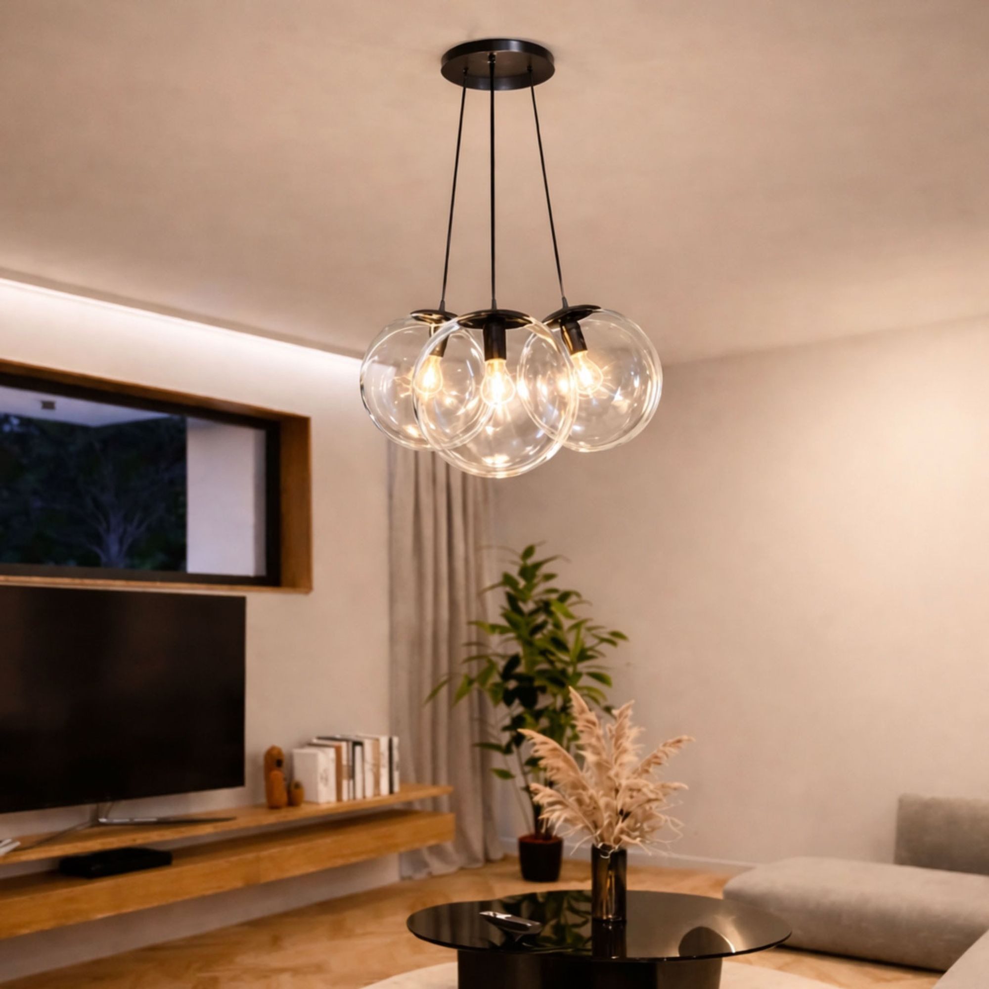 s.luce Pendelleuchte s.luce Orb Cluster Glas-Pendelleuchte 3-flammig 3x20cm Rauch Verlauf