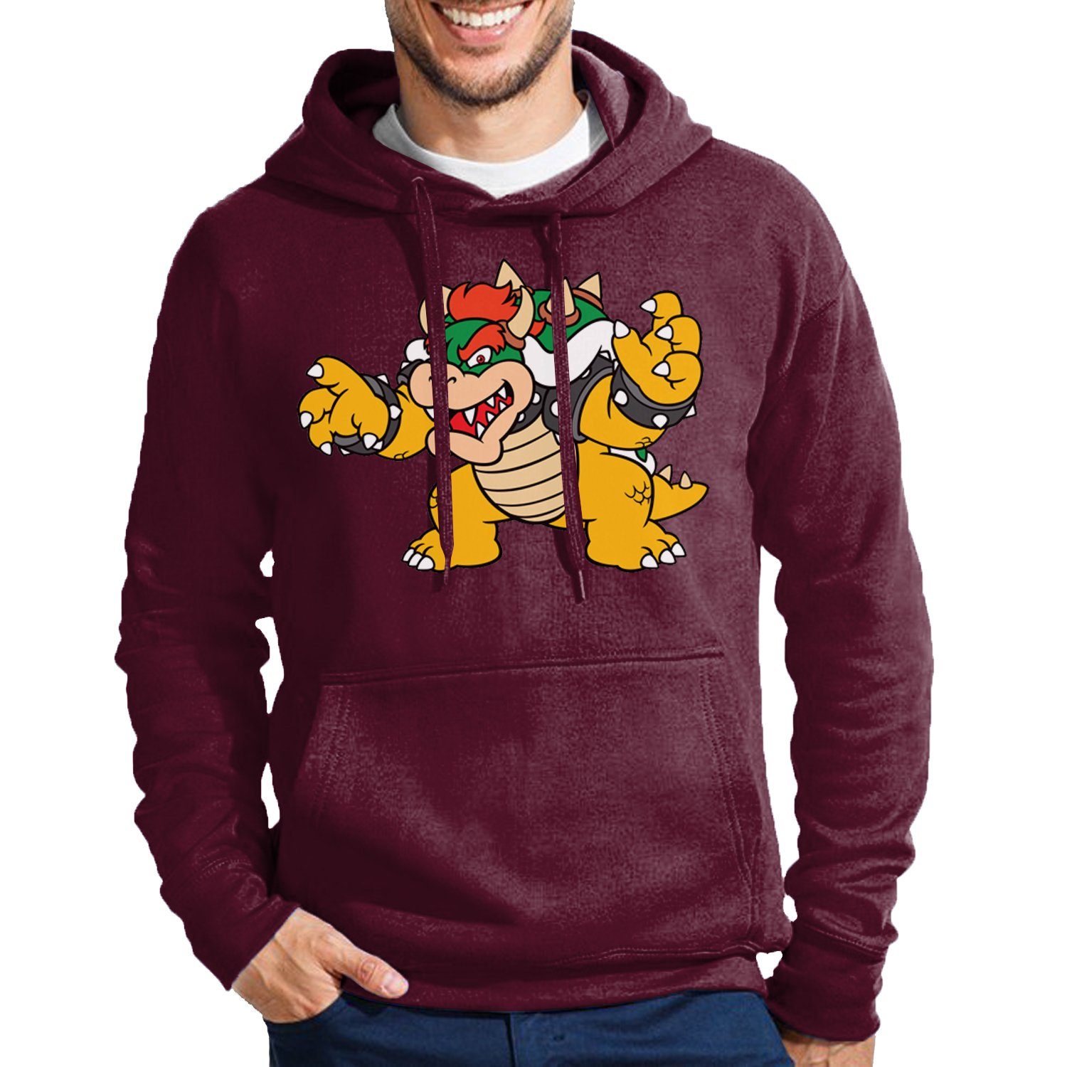 Blondie & Brownie Herren Bowser Kapuze Konsole Yoshi Luigi Nintendo Hoodie Gamer Burgund Game Mario Gaming mit