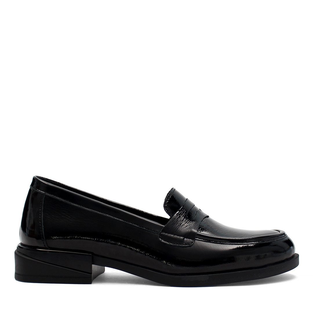 Celal Gültekin Plateau Blockabsatz Slipper Business Halbschuhe Damen Loafer Lackleder, Echtleder-Futter & Decksohle, Schwarz, 39