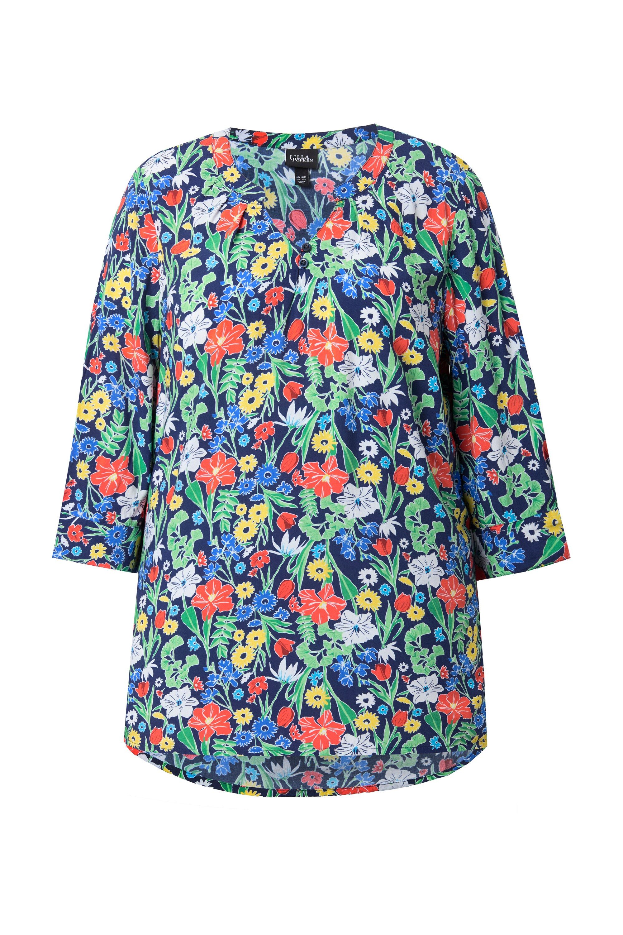 Ulla Popken Tunika Tunika Muster Tunika-Ausschnitt 3/4-Arm günstig online kaufen