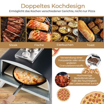 COSTWAY Pizzaofen, inkl. Pizzaschieber & Pizzastein, Holz, bis zu 450 °C