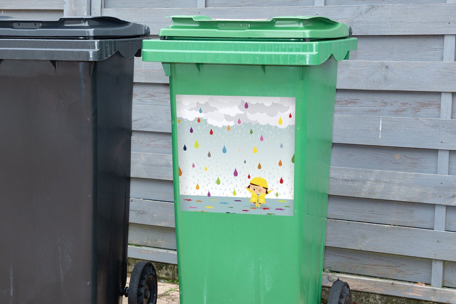 MuchoWow Wandsticker Illustration Container, Abfalbehälter bunten von das Mülleimer-aufkleber, Sticker, Wassertropfen eines ist Kindes, umgeben St), (1 Mülltonne