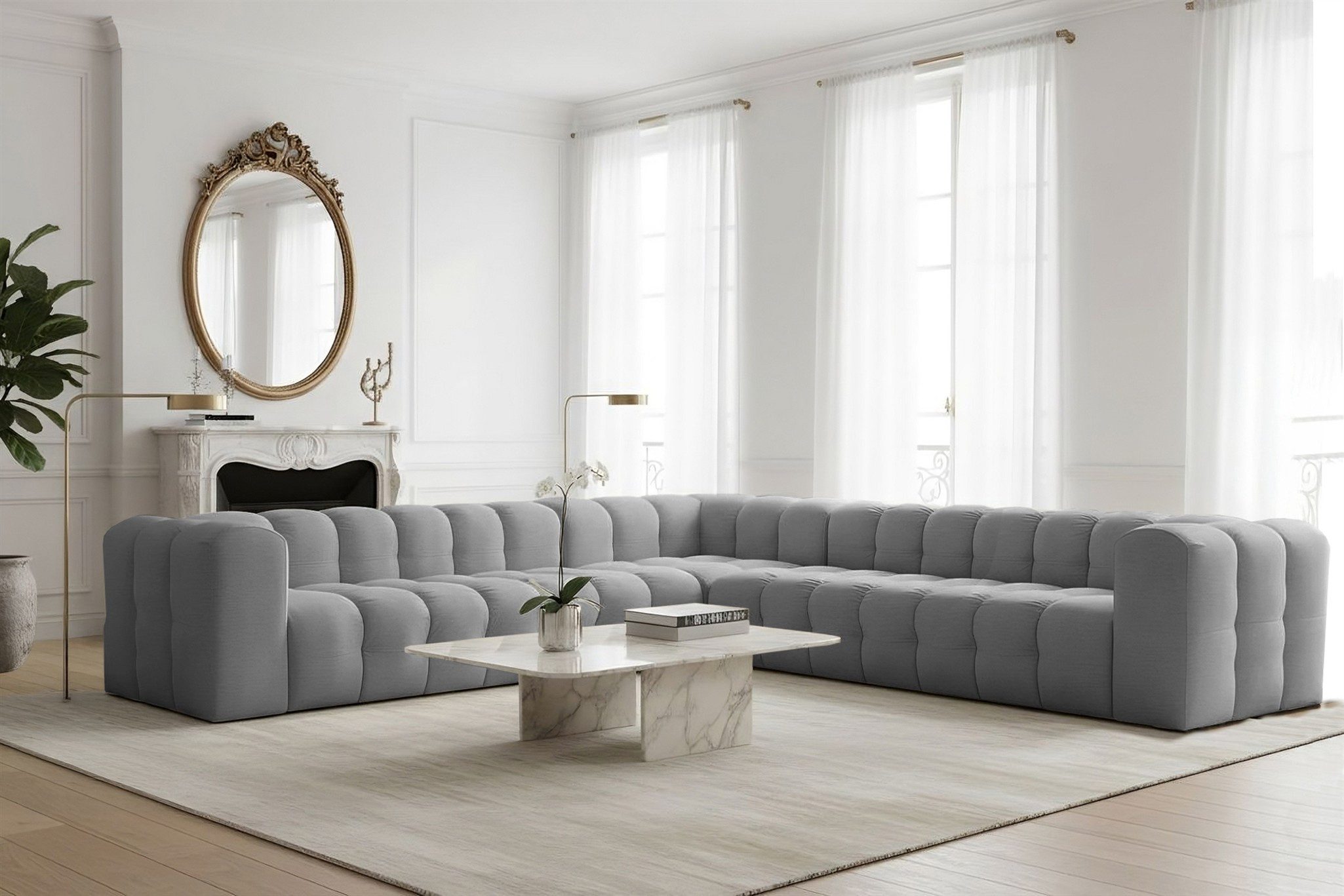 Fun Möbel Ecksofa Designersofa SOLVIE XL Universal (330cm), Stoff Moly oder Tiffani, Sofa-Rücken echt bezogen