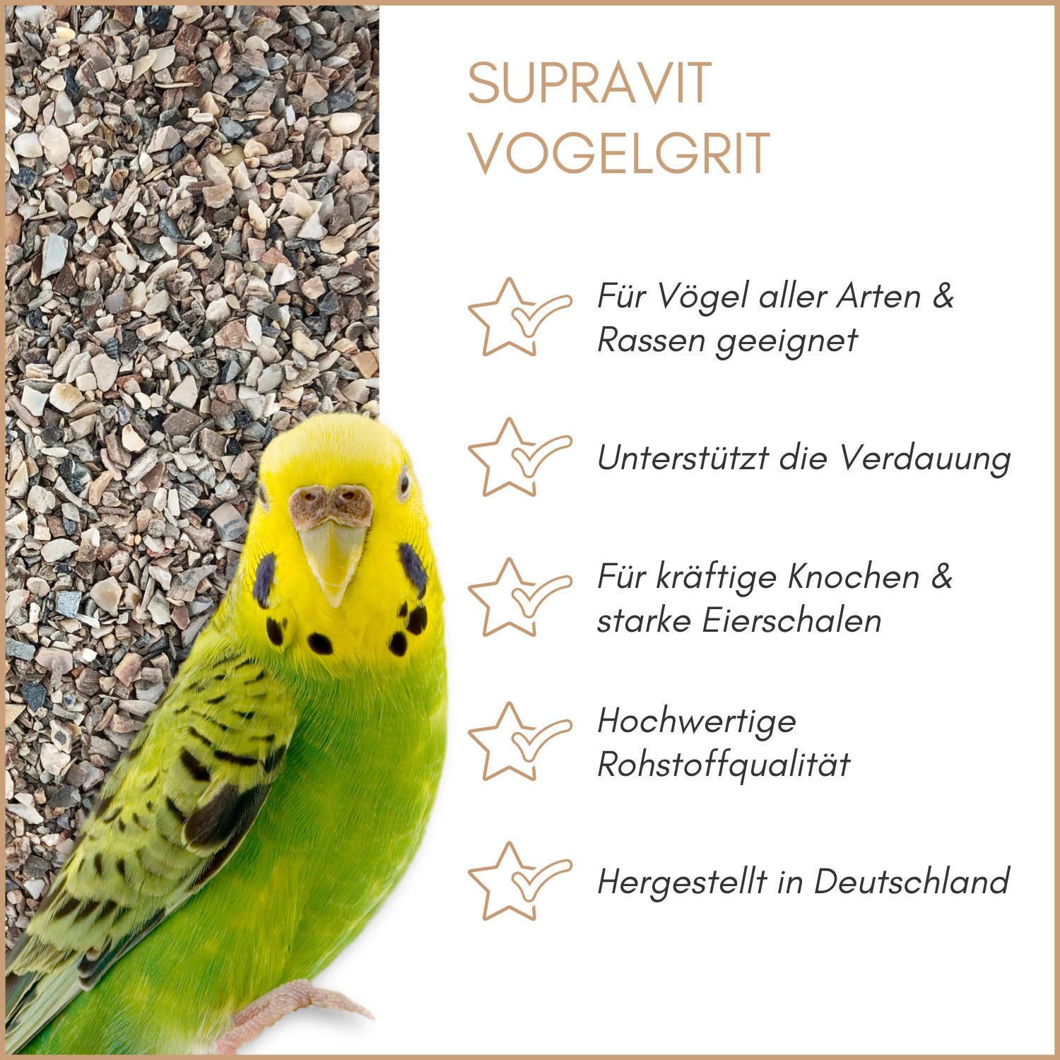 Supravit Vogelgrit - Mineralgrit für Vögel & Geflügel mit Calcium, Ergänzungsfutter für: Ziervogel