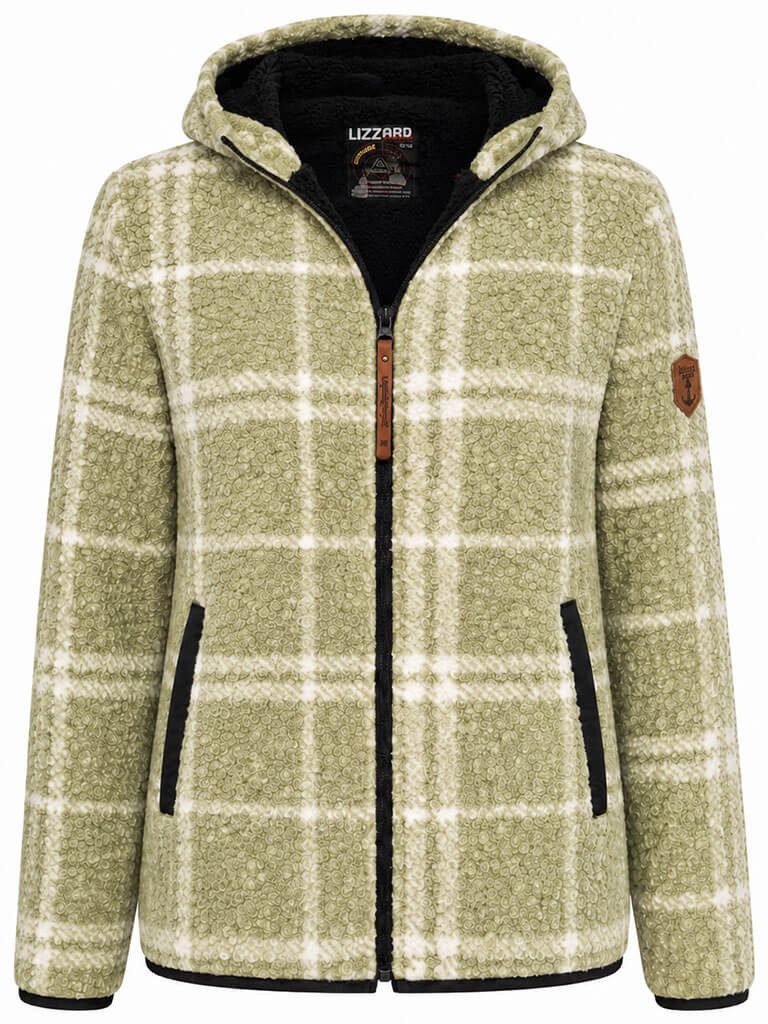 Lizzard Sports Fleecejacke Damen Sherpa-Fleecejacke 20522 Karomuster - Übergangsjacke Fleece Kapuze, Frontreißverschluss, Seitliche Eingrifftaschen, Innentasche