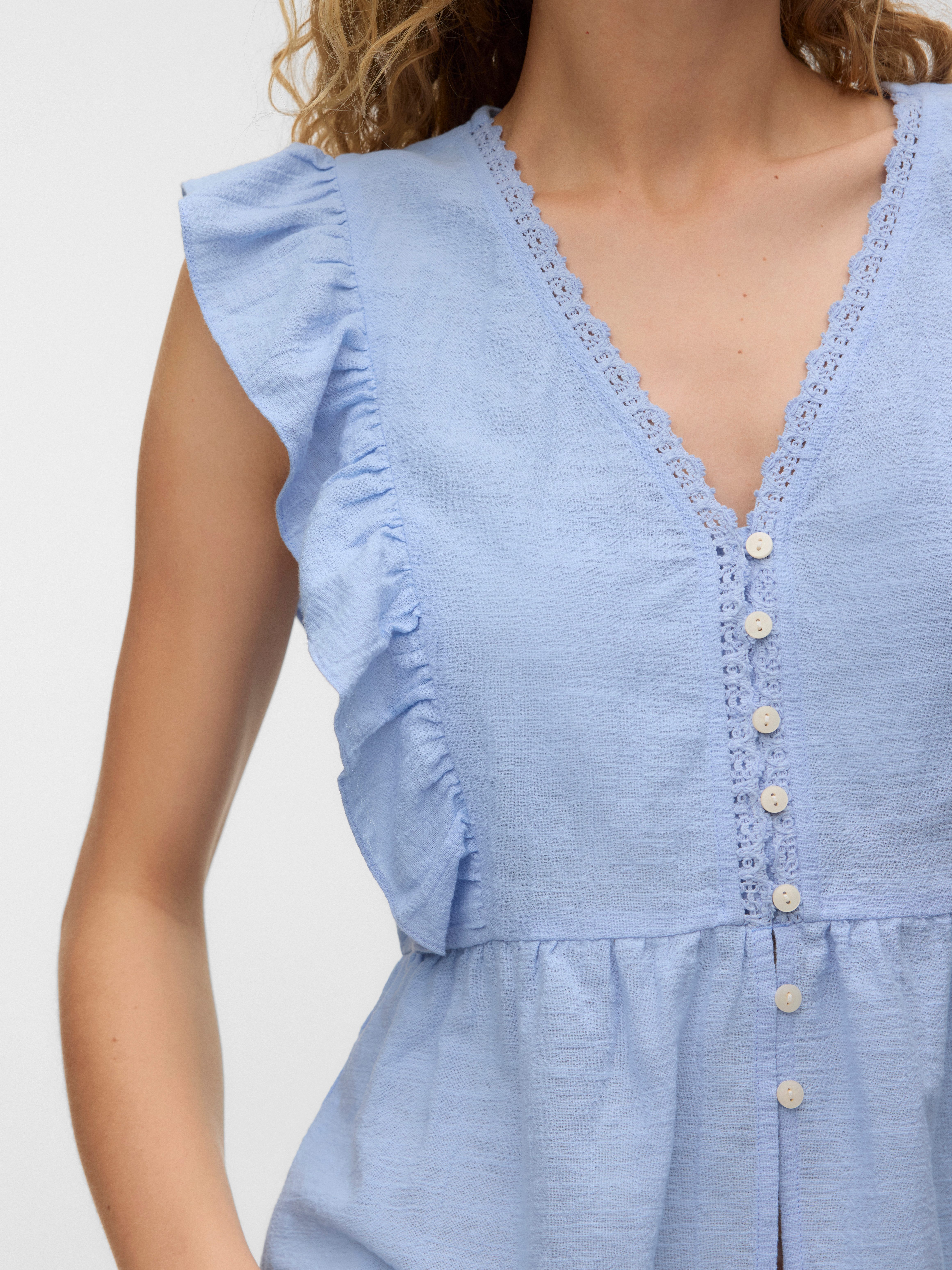 Vero Moda Rüschenbluse VMVIDO SL TAPE TOP WVN Baumwollmischung