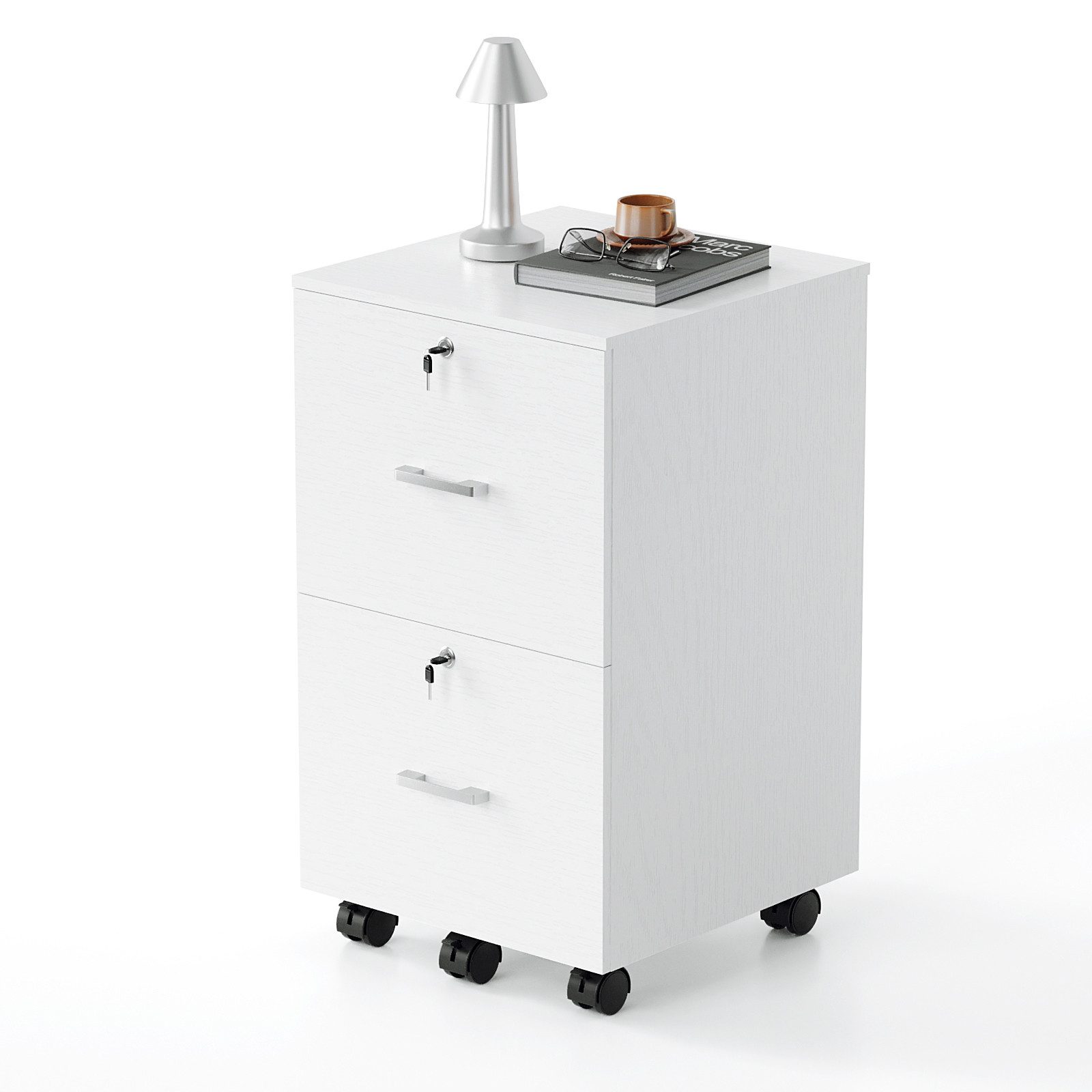VINGLI Aktenschrank Holz, mobiler Aktenschrank, Rollcontainer abschließbar, 2/3 Schubladen verstellbare Hängestangen für A4/Letter-Format, …