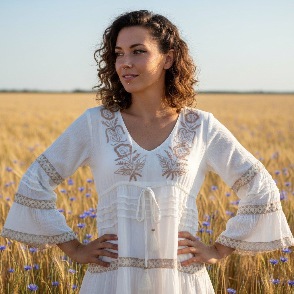 Guru-Shop Longbluse Boho Krinkelbluse, bestickte Hippie Tunika -.. alternat günstig online kaufen
