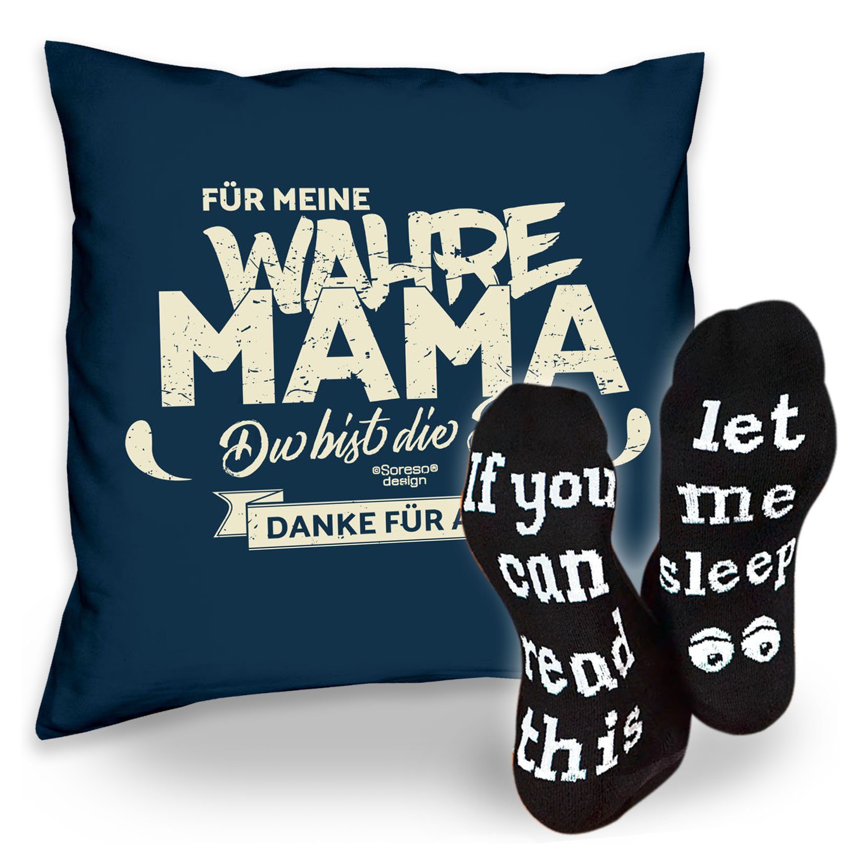 navy-blau Dekokissen Mama Sleep, meine Socken Sprüche Für Soreso® wahre Geschenkidee Weihnachtsgeschenk & Kissen